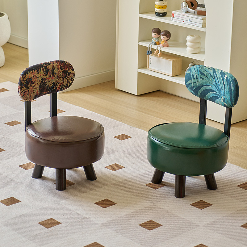 实木矮凳凳子家用靠背360度旋转沙发凳软包换鞋凳小椅子板凳家用