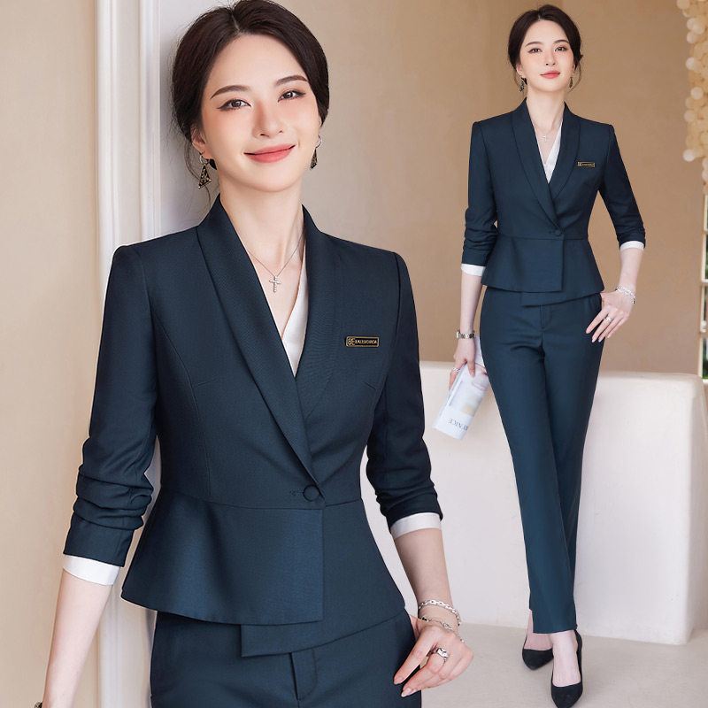 墨绿色职业装西装套装女春秋气质高端美容师珠宝店酒店工装工作服