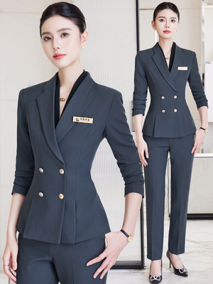 灰色职业装西装套装女气质高端酒店大堂经理工装珠宝店销售工作服