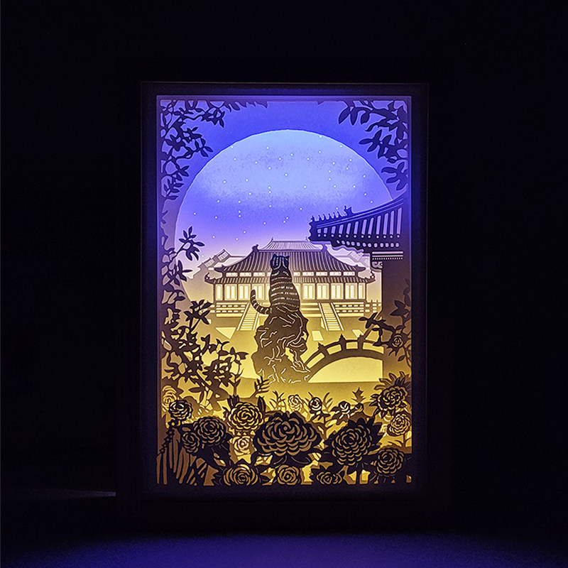 光影纸雕灯成品中国古风爱情友情生日礼物故宫文创意夜灯书房摆件