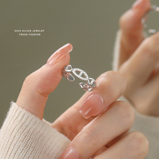 韩版 手饰 s925纯银猪鼻子戒指女微镶轻奢设计开口指环独特气质时尚