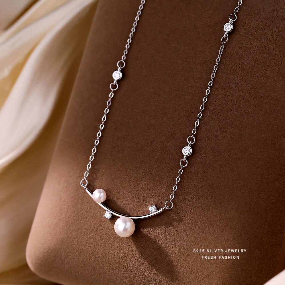 赫本风s925纯银珍珠锆石项链爆款