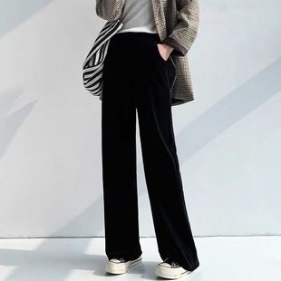 女秋冬新款 垂感直筒裤 加绒直筒裤 子女裤 休闲裤 小个子金丝绒阔腿裤