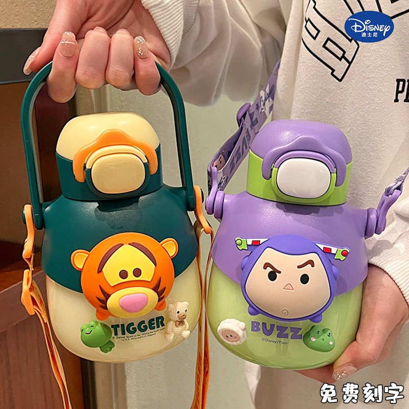 迪士尼儿童夏季水杯男孩跳跳虎吸管大肚杯学生户外大容量便携水壶