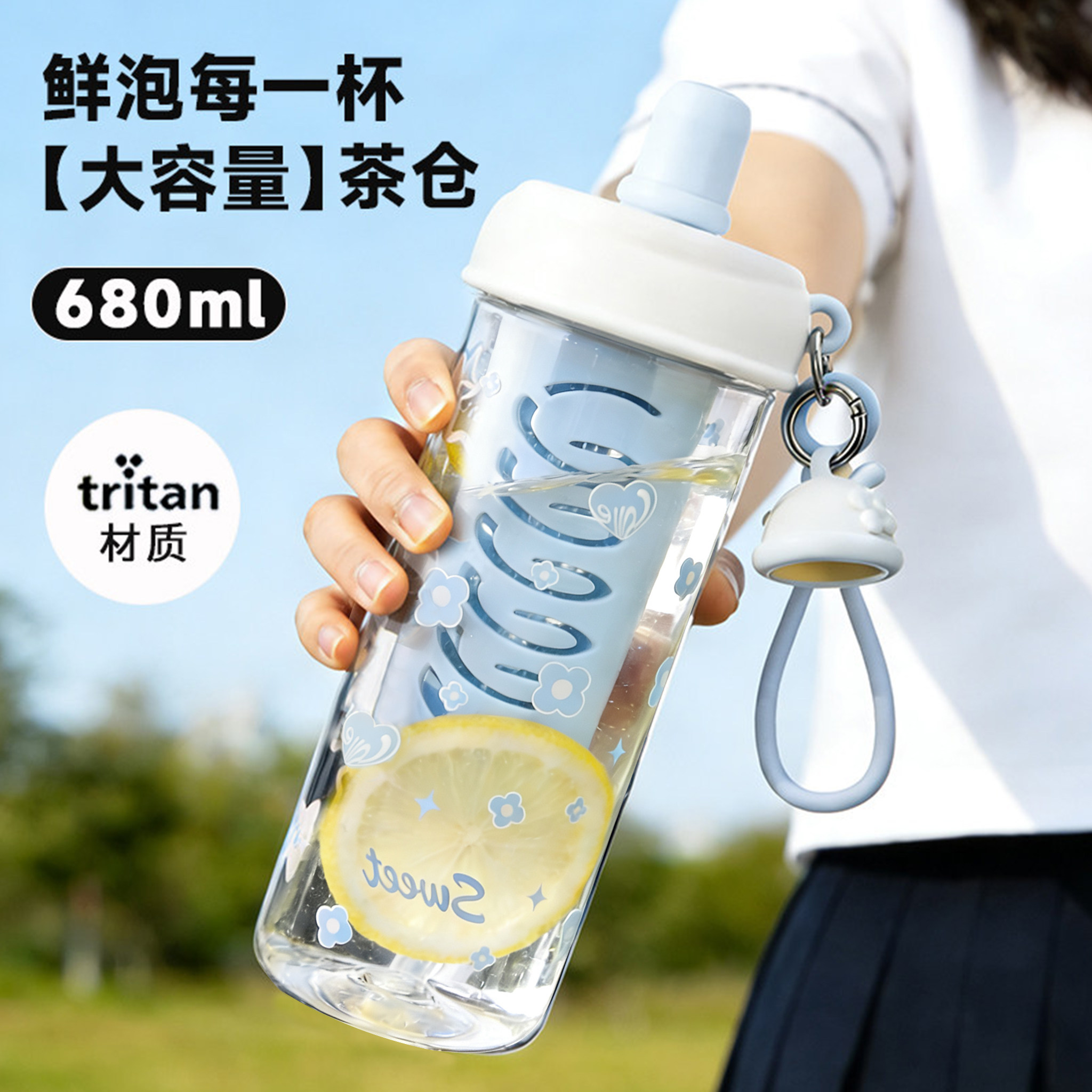 2025新款女生水杯Tritan高颜值便携吸管杯泡茶学生塑料杯大容量