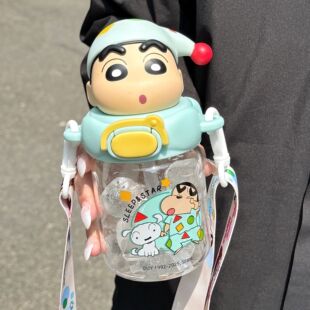 可爱女生吸管杯耐高温便携口袋杯 蜡笔小新联名tritan塑料杯夏季