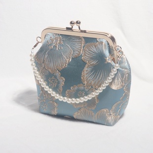 国风旗袍刺绣包包口金包复古新款中式手提珍珠链条斜挎包古风包包