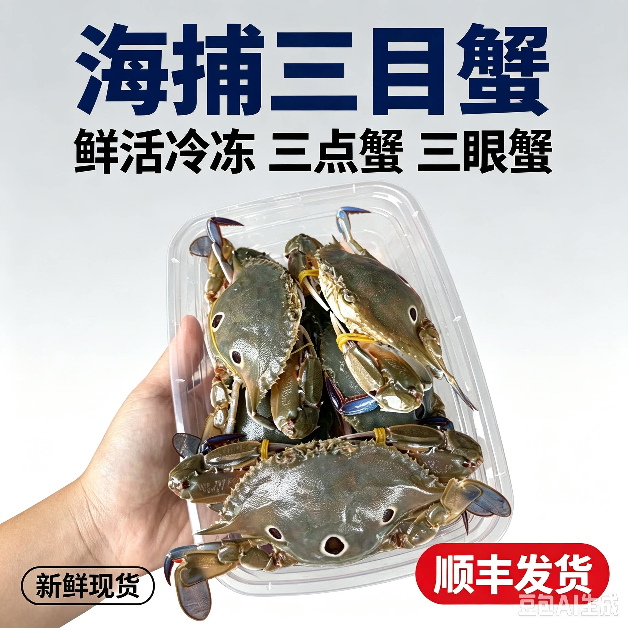 海捕三目蟹鲜活冷冻三点蟹三眼蟹虾类制品