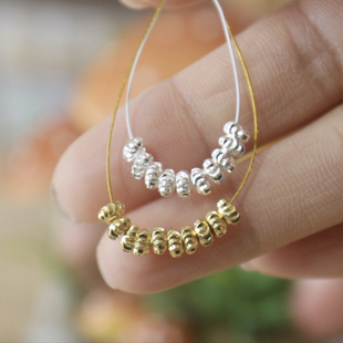 【西瓜纹扁珠】铜镀18k真金银色高保色隔珠散珠diy饰品串珠材料