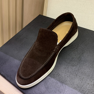 欧美复古老钱风真皮软底乐福鞋套脚懒人鞋lp款式百搭轻便开车鞋男