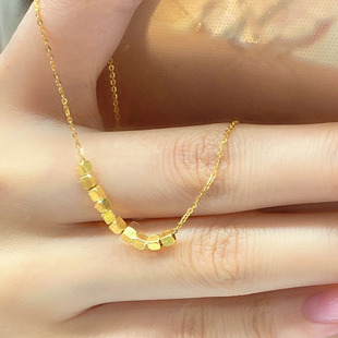 小方块方糖项链女钛钢镀18K金锁骨链日韩气质百搭饰品不褪色配饰