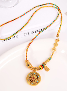 铜合金项链 如意圆满珐琅八宝罗盘项链女手工编绳盘缠平安喜乐