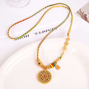 铜合金项链 如意圆满珐琅八宝罗盘项链女手工编绳盘缠平安喜乐