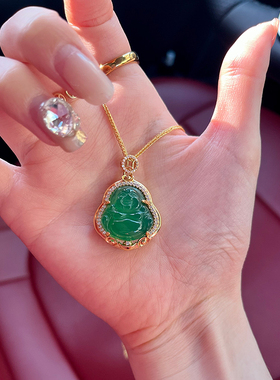 铜合金项链 新中式原创设计佛公项链女气质绿色轻奢精美配饰礼物