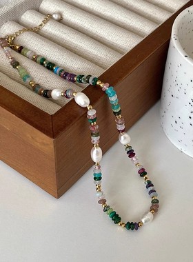钛钢项链 彩色串珠项链女时尚高级感精致叠戴锁骨链颈链不褪色