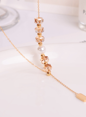 钛钢项链 爆闪时尚设计香槟色项链女轻奢高档流苏锁骨链不褪色