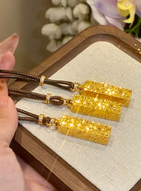 铜合金项链 碎冰冰四方来财小方砖项链女秋冬高级感毛衣链配饰品