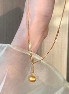 钛钢项链 磨砂拉丝球项链女有求必应轻奢小众高级感锁骨链不掉色