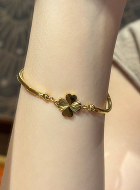 钛钢手镯 幸运四叶草半镯手链女弯管手镯可调节不褪色高级感手饰