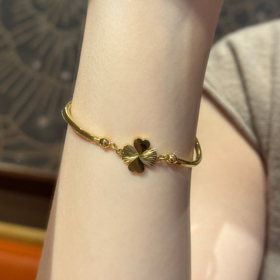 钛钢手镯 幸运四叶草半镯手链女弯管手镯可调节不褪色高级感手饰