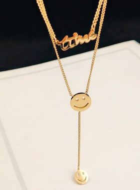 钛钢项链 轻奢笑脸毛衣链短款项链女锁骨链简约网红气质ins不掉色