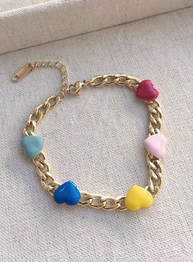 钛钢手链 黄多多同款果冻爱心手链女高级感链条手串不褪色饰品