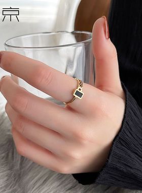 钛钢戒指 ins小众设计感金色链条戒指女时尚个性不对称食指环手饰