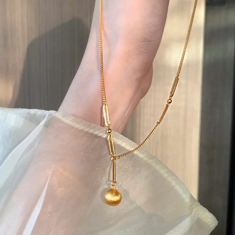 磨砂拉丝小金球项链女有求必应