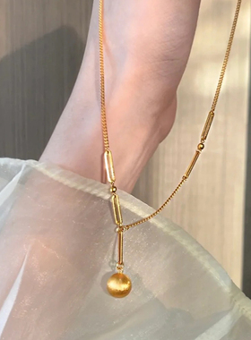 磨砂拉丝小金球项链女有求必应