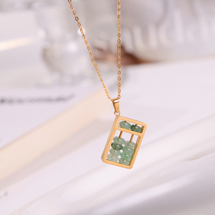 钛钢项链 绿色珠珠算盘项链女轻奢高级感锁骨链简约气质百搭饰品