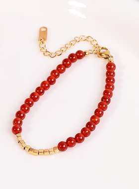 钛钢手链 红色小方糖手链女本命年小众设计感高级手串手饰不褪色