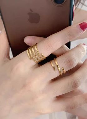钛钢戒指 韩国小众多层戒指女时尚个性食指戒叠戴高级感指环配饰