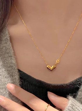 e生有你钛钢爱心项链女锁骨链