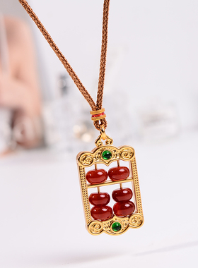 铜合金项链 新中式红色如意算盘项链女新年气质毛衣链高级感配饰