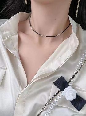 钛钢项链 日韩珠珠黑绳choker网红项链女百搭简约锁骨链项圈颈链
