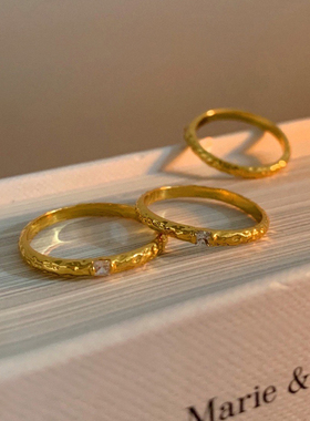 钛钢戒指 简约冷淡风气质手工锤纹戒指女百搭个性时髦指环不褪色