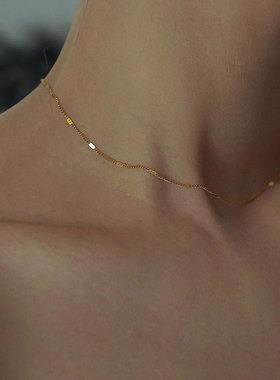 钛钢项链 镀18K金细片项链女单链轻奢精致小众锁骨链叠戴素链裸链