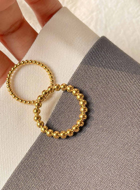 小圆珠戒指女叠戴转运珠素圈指环