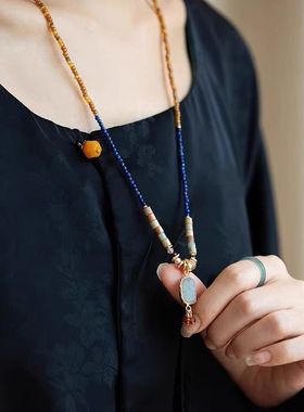 钛钢项链 新中式项链女复古小众串珠锁骨链长款轻奢高级感配饰