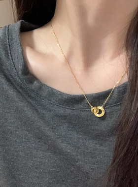 钛钢项链 百搭罗马双环项链女小众轻奢环环相扣锁骨链时尚饰品