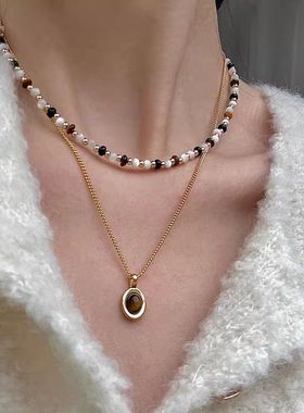 钛钢项链 串珠项链女小众轻奢复古ins锁骨链欧美网红高级配饰品