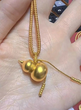 铜合金项链 实心葫芦福禄项链女新中式算盘珠编绳长款衣服配饰