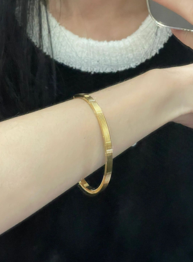 钛钢手镯 520数字时钟爱心手镯女极简ins镀18K金素圈手环窄版镯子