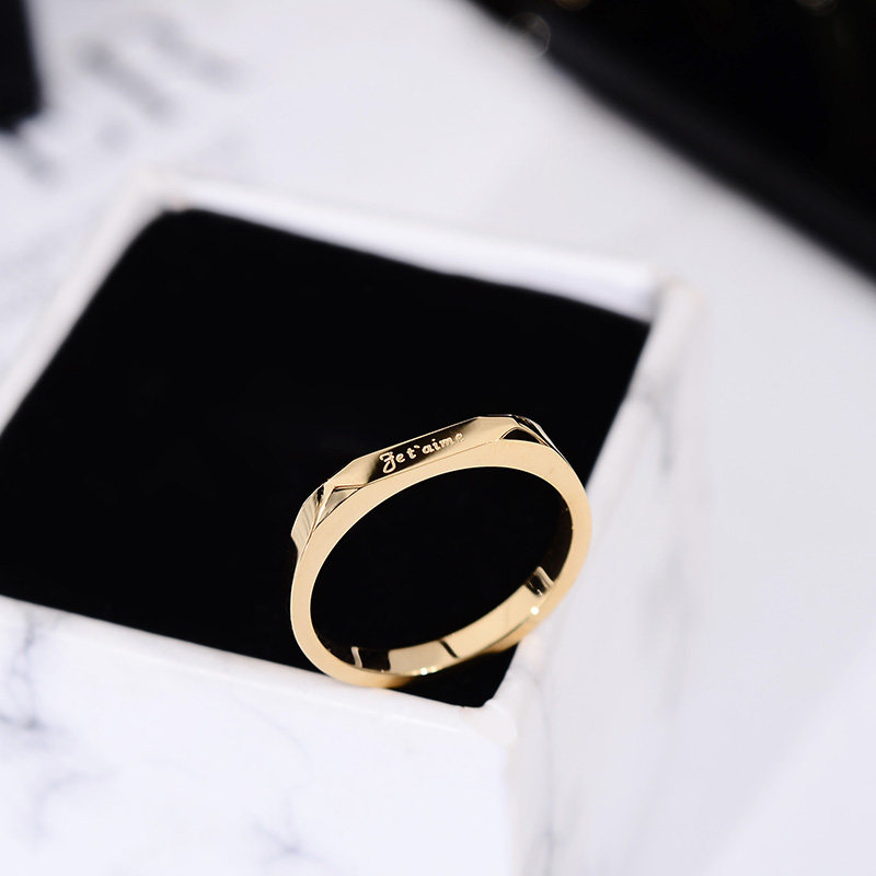 法语"我爱你"情侣戒指男女不掉色钛钢镀18k金个性食指环潮饰品