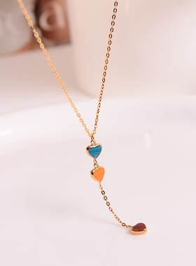 钛钢项链 爱心彩色项链女精致轻奢不褪色细锁骨链小众设计感配饰