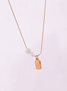 钛钢项链 钛钢百搭平安纳福项链女轻奢mini小方牌锁骨链不褪色