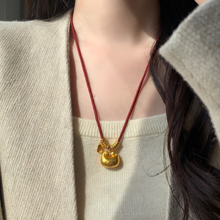 铜合金项链 红绳福字小胖福盘缠项链女小荷包长款手工编绳毛衣链