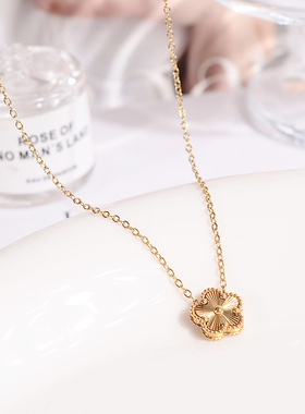 钛钢项链 镭射五花五叶草项链女经典轻奢百搭锁骨链高级感饰品