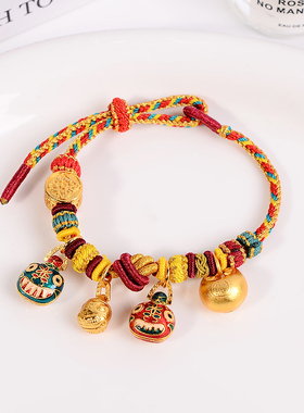 铜合金手链 珐琅吞金兽红绳手链女吉祥三宝轻奢手串新年送礼配饰