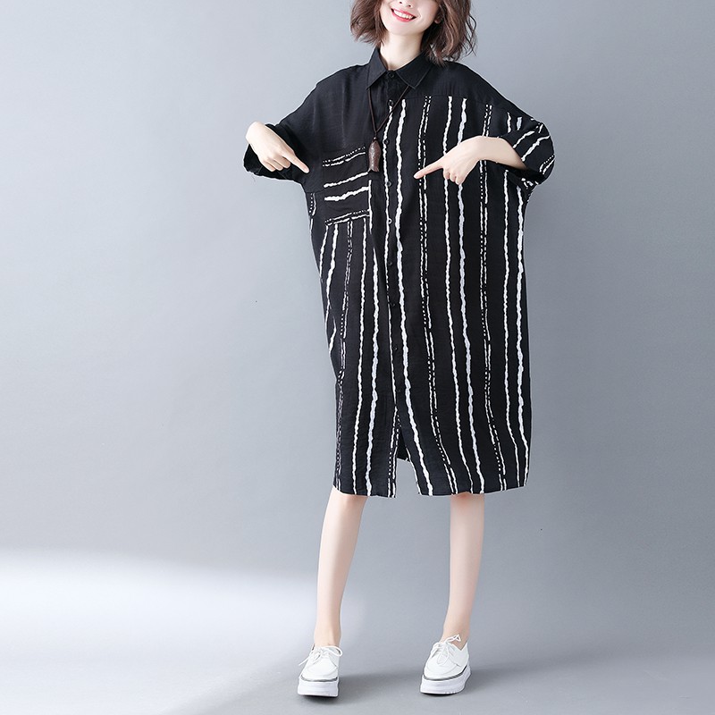 胖人服饰200斤气质五分袖文艺宽松中长款衬衫显瘦衬衣休闲大码女